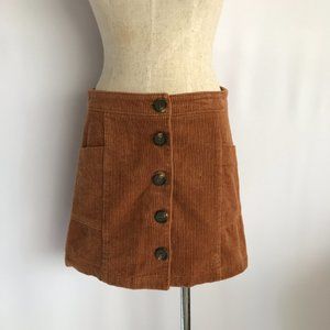 Chloe & Katie Corduroy A Line Button Front Brown Mini Skirt W/ Pockets Sz M